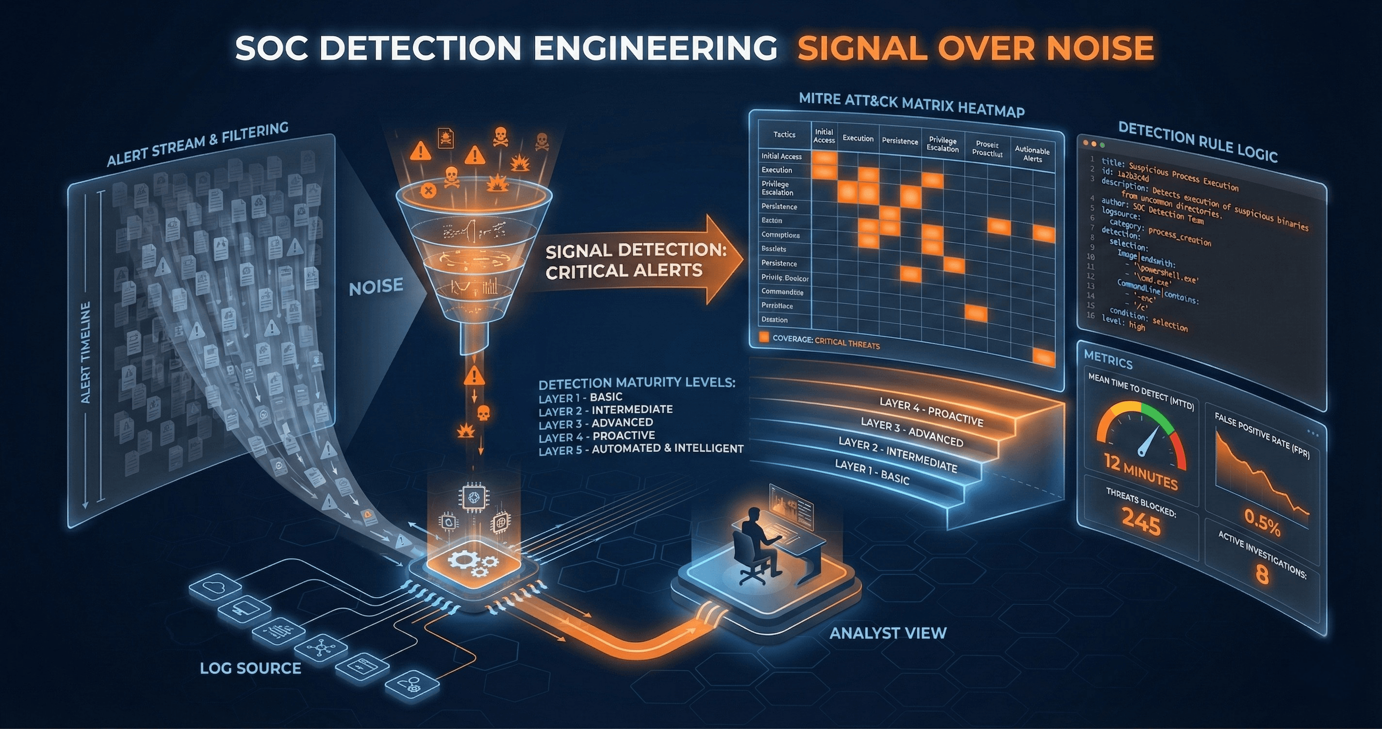 Security operations center screens showing threat detection dashboards and alerts