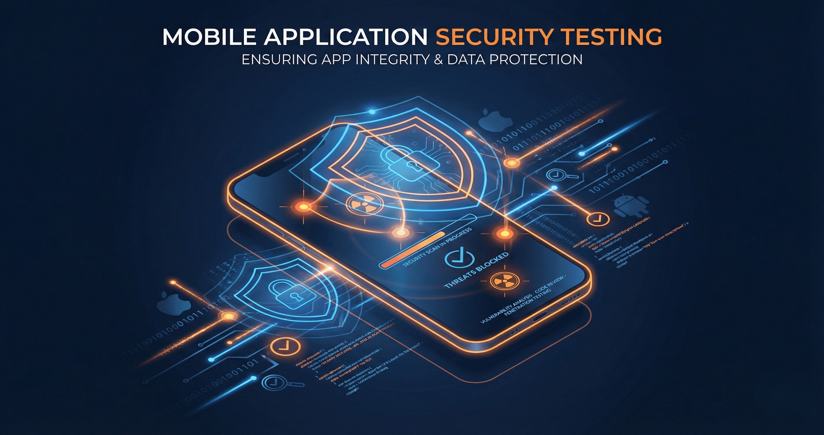 Mobile device security testing concept with app interface and security layers